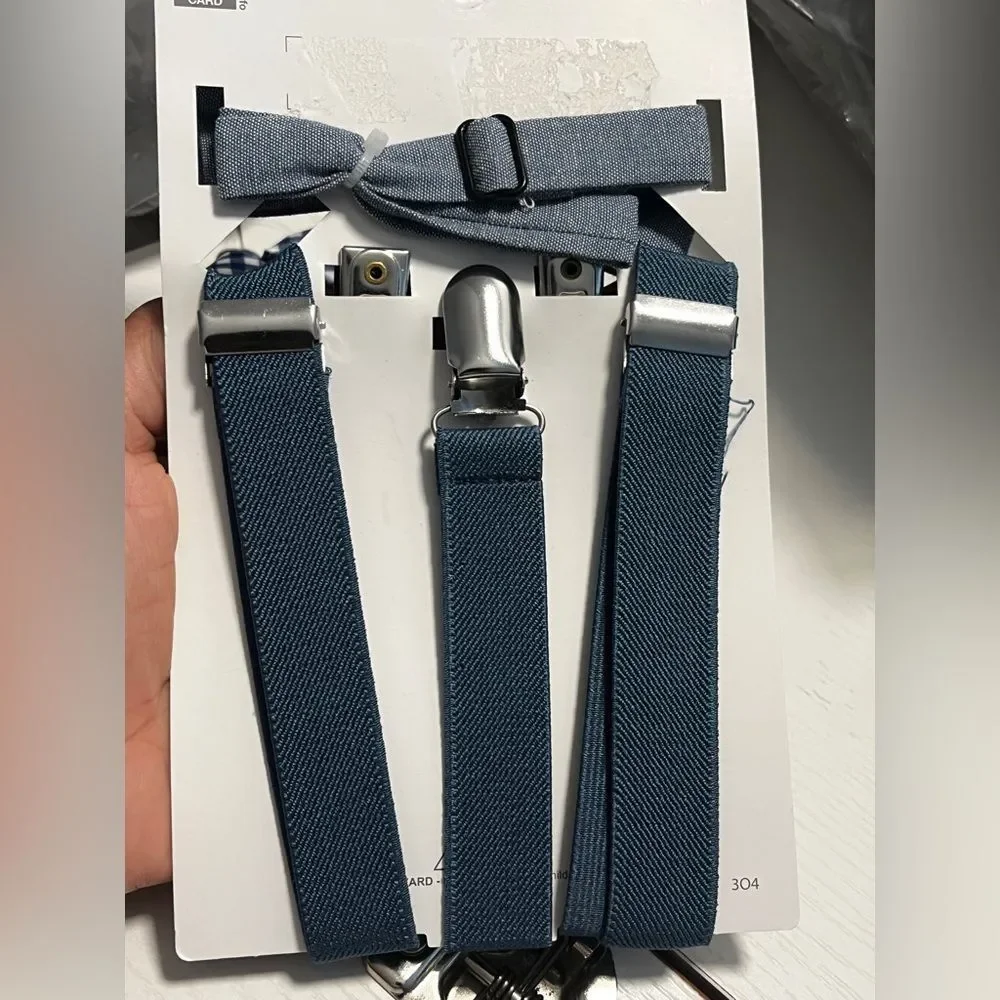 NWT Boy’s Chambray Blue Suspenders and Bowtie Set